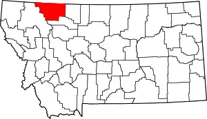 Map of Montana highlighting Glacier County