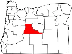 Map of Oregon highlighting Deschutes County