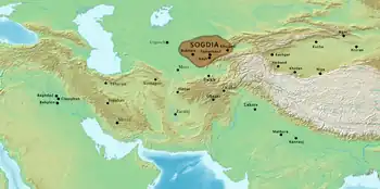 Approximate extent of Sogdia, between the Oxus and the Jaxartes.