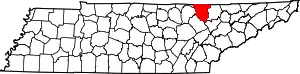 Map of Tennessee highlighting Scott County