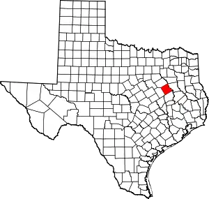 Map of Texas highlighting Freestone County