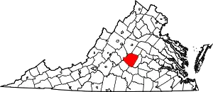 Map of Virginia highlighting Buckingham County