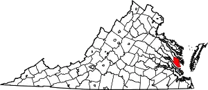 Map of Virginia highlighting Gloucester County