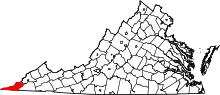 Map of Virginia highlighting Lee County