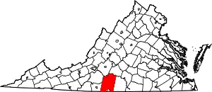 Map of Virginia highlighting Pittsylvania County