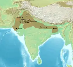 Territory of the Delhi Mamluk Dynasty circa 1250.