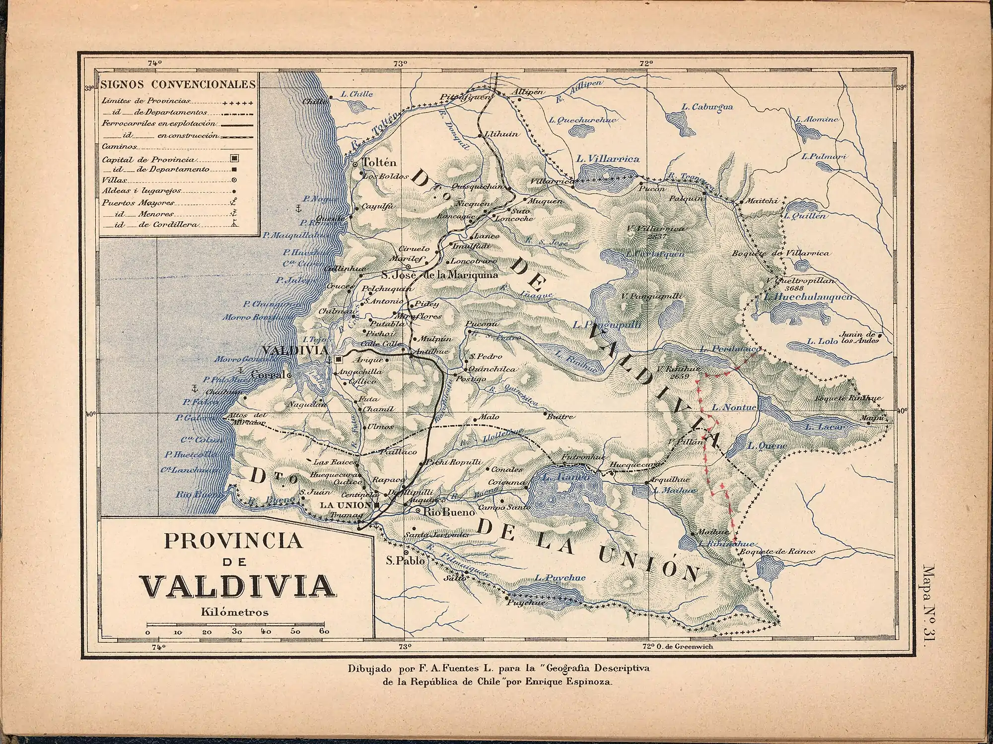 Trancura River, east of Villarica Lake in a 1903 map