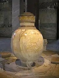 Lustration urn brought from Pergamon by Murad III. Carved from a single block of marble in the 2nd century BC.