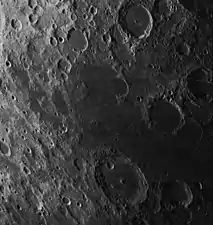 Oblique Lunar Orbiter 4 image of the western portion of Mare Marginis.  The large crater to the south is Neper.