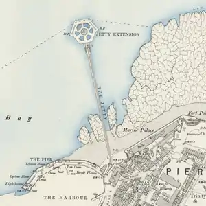 The iron pier shown on a circa 1892 map