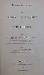 Title page to a 1881 copy of James Clerk Maxwell's "Elementary Treatise on Electricity," which was edited by Garnett