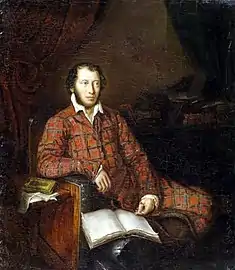 1839 portrait of Pushkin by Carl Peter Mazer