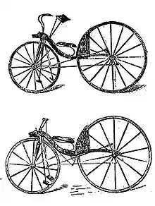 McCall's first (top) and improved velocipede of 1869, later predated to 1839 and attributed to MacMillan