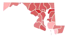 A map showing Kelly Schulz's performance in the Republican primary of the 2022 Maryland gubernatorial election