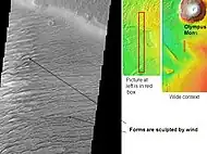 Medusae Fossae Formation and its location relative to Olympus Mons, as seen by THEMIS.