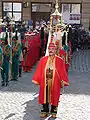 The çorbacıbaşı, leader of the mehter takımı, with horsetail as a sign of rank