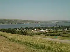 Chamberlain Bridge in the distance, taken from a rest stop on I-90