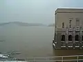 An image from the top of the dam during the January 2005 flood when the water reached its highest point in the dam's history.