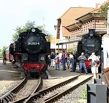 Two Molli locomotives in the terminus at Kühlungsborn West