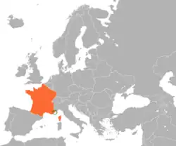 Map indicating locations of Monaco and France