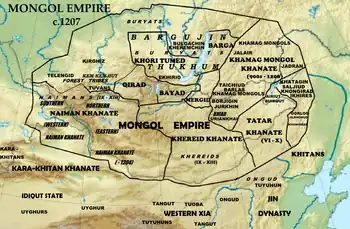 Map of the Mongol tribes c. 1207