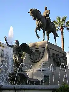 Closer view of the monument featuring the winged victory