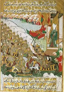 Muhammad at the Battle of Badr. From the Siyer-i Nebi, c. 1388.