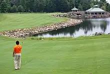 The approach to a hole with a water hazard