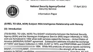 NSA's relationship with Norway's NIS (April 2013)