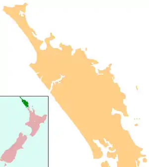 Map of Northland showing the location of the reserve.