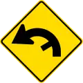 (PW-26) Curve between 90 and 120 degrees with minor road, to left