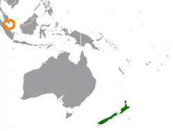 Map indicating locations of New Zealand and Singapore