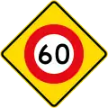 (W10-3) 60 km/h speed limit ahead