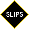 Slips (1975-1987) (warning of a landslide crossing or undercutting of the road)