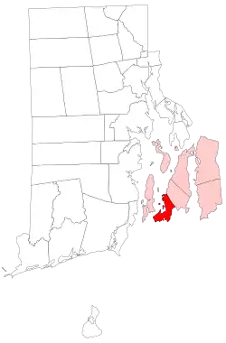 Location of Newport in Newport County, Rhode Island