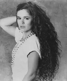 A black-and-white picture of singer Nicolette Larson