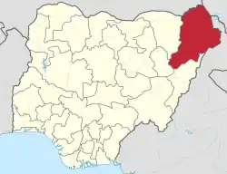 Map showing the location of Borno State in Nigeria