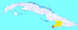 Niquero municipality (red) within  Granma Province (yellow) and Cuba