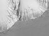 Layers in the wall of Noctis Labyrinthus taken with Mars Global Surveyor, under the MOC Public Targeting Program.