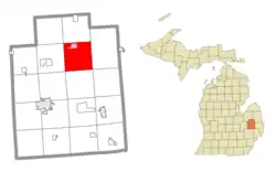 Location within Lapeer County (red) and the administered village of North Branch (pink)