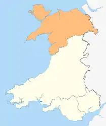 A map of Wales in yellow with a small area in green (about 25%) at the bottom centre (south)