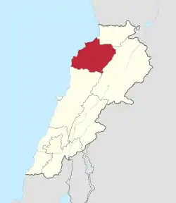 Map of Lebanon with North Governorate highlighted