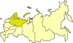 Northern Economic Region on a map of Russia