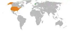 Map indicating locations of Norway and USA