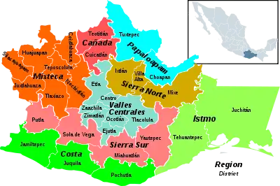 Oaxaca regions and districts: Valles Centrales in center