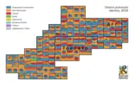 A cartogram showing popular vote in each riding.