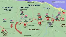 A map of the area around Caen showing the progress made by Allied forces between D-Day and 12 June, as described in the text.