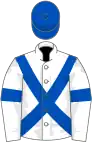 White, royal blue cross belts and armlets, royal blue cap