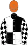 Black and white (quartered), white sleeves, black diamonds, orange cap