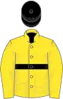 Yellow, narrow black hoop and cap